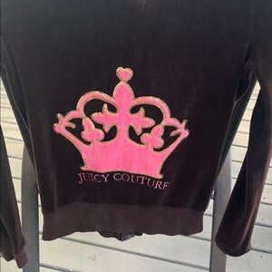 Juicy Couture Chocolate Velour Jacket with Pink and Gold Crown